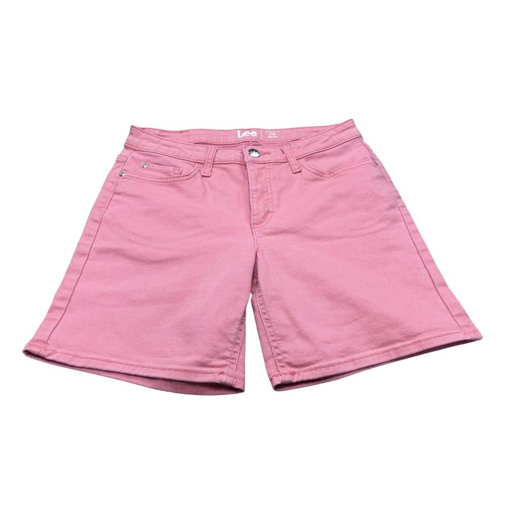 Lee Womens Regular Fit Mid Rise Pink Shorts Size 6M Cotton/Polyester